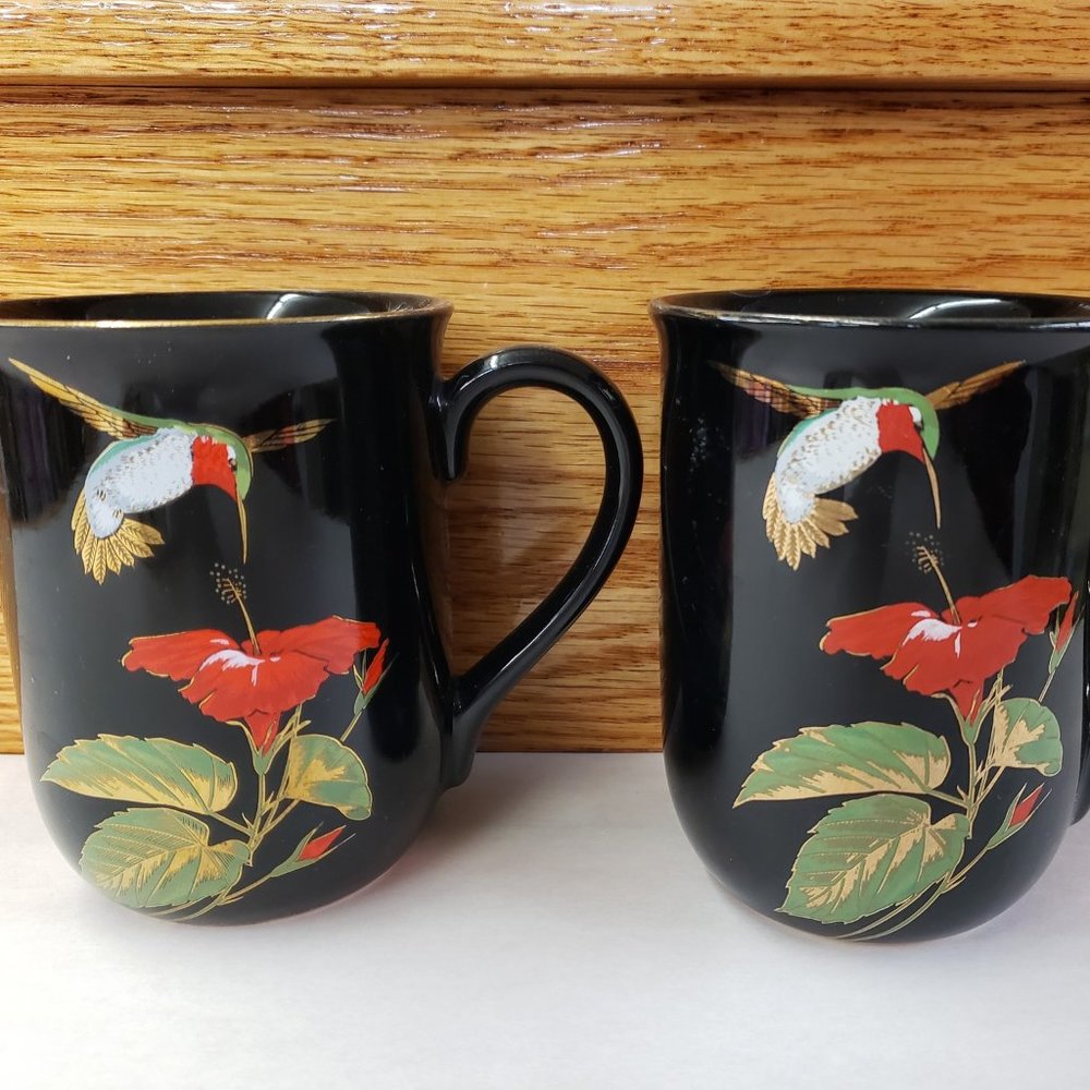 ❤ beautiful pair of vintage Otagiri (Gibson Greeting Cards) Hummingbird Hibiscus